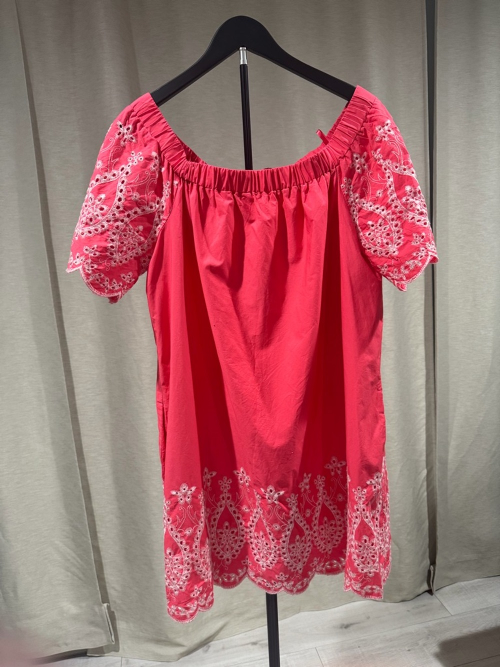 New York & Company Bright Coral Off-Shoulder Dress